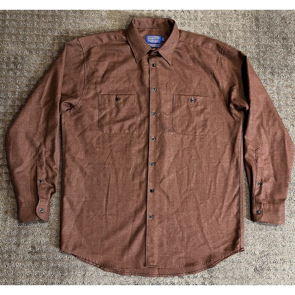 Vintage Pendleton 100% Pure Virgin Wool Brown Shirt Mens Size Large Long